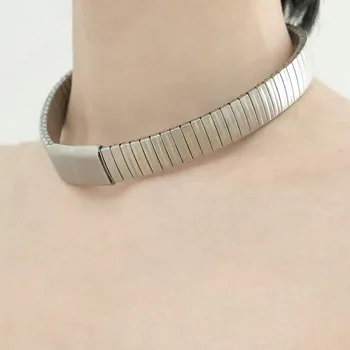 Pedro elástico de metal de aço inoxidável, colar de high-end avant-garde personalidade jóias para homens mulheres