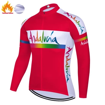 A equipe da andaluzia jersey bicicleta de manga longa de Inverno Térmico de Lã Vestuário Bike Bicicleta ciclismo jersey homens mallots ciclismo hombre