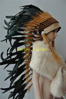 36inch Preto indiano cocar de plumas réplica feita cabeça de fantasias de halloween de plumas de chapéu