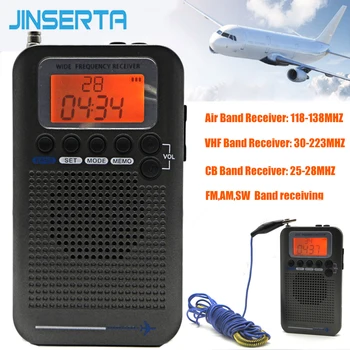 JINSERTA Avião Cheio de Banda de Rádio VHF Receptor de Rádio Portátil AM/FM/SW/CB Mundo da Banda Estéreo, Gravador de despertar Relógio Despertador, Tela LCD