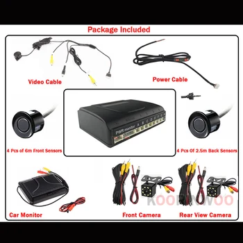 Koorinwoo 4in 1 ultra-Sônica do Carro, Sensores de Estacionamento Frente Parktronic 8 Alarme Sonda Flexível, Monitor de Visão Nocturna câmera Traseira de Detector de
