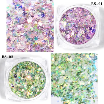 12 Caixas de Laser de Unhas de Glitter Misto Reluz 12 Estilos de Multi-cores de Unhas de Glitter em Pó Lantejoulas em Pó Para a Arte do Prego de Glitter PT59
