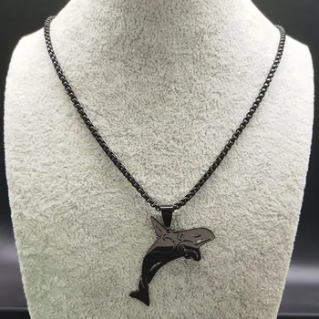 Moda Tubarão de Aço Inoxidável Instrução Colar para Homens/Mulheres Negros Big Colares Longos Pingentes de Jóias collier homme N18632S05