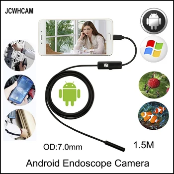 JCWHCAM Endoscópio 7mm de 1,5 M 2M 5M 3M Android Enoscope IP67 Impermeável Inspeção Boroscópio Cobra Tubo Cabo USB Endoscópio Câmara