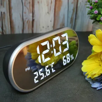 Digital do DIODO emissor de despertar Relógio Despertador, Relógios de Mesa Com a Temperatura Reveil Assistir Espelho USB Eletrônico Relógio de Mesa Despertador Oval Despertador