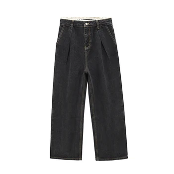 Lacey de cintura alta jeans mulheres queda han wide-legged reta calças vintage calças baggy jeans mulheres jeans preto Solto