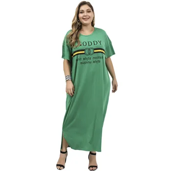 Feminino de verão plus size vestido longo para as mulheres grandes e soltos casual manga curta em linha reta imprimir O pescoço vestidos de verde 4XL 5XL 6XL 7XL