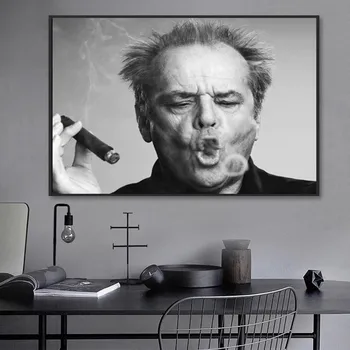 Jack Nicholson Charuto de Lona da Pintura a Preto e Branco Cartaz e Imprime Cuadros Arte de Parede de Imagem para a Sala de Decoração de Casa