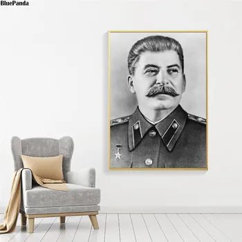Stalin Retrato de Lona Cartaz de Impressão Figura pintura Minimalista Arte Preto Branco Parede a Imagem de Casa Moderna Decoração