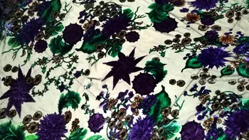 Algodão veludo Tecido cortou a mão de Tecido de Algodão Veludo, Cetim Materiais de Jacquard Brocado de flores Violetas imprime tissu au metros de telas