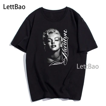 Vintage Marilyn Monroe Retrato das Mulheres T-shirt Estética Gráfico de grandes dimensões T-shirt de Algodão Preto de Manga Curta feminina Verão Tops