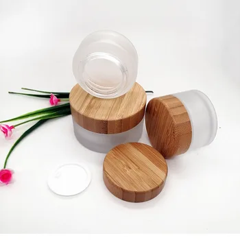 5pcs 30 g 50 g 100 g de vidro fosco, frasco de creme de madeira de bambu tampa tampa de embalagens de cosméticos recipiente