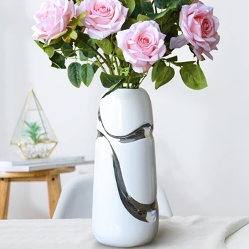 Modernos, De Alta Qualidade Vaso De Cerâmica Pintados À Mão Branco Prata Flor Recipiente De Três Peças De Decoração Para Casa Acessórios