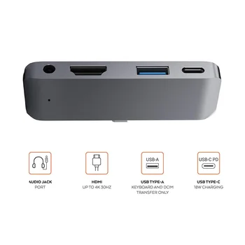 Hub USB C Adaptador USB-C TIPO C PD Carregamento 4K HDMI USB 3.0, 3,5 mm Fones de ouvido para iPad Pro 2018 para MacBook Pro Estender Dock