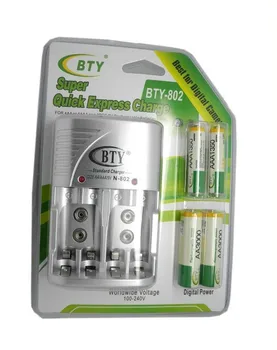 BTY AAA, 1,2 V 4*800mah AA1350 Ni-MH Bateria Recarregável + BTY-802 AA /AAA carregador de Bateria