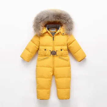 2020 Inverno Menina de Romper Pele de Algodão Quente de Meninos de neve ternos de Pato para Baixo de Um Pedaços Miúdos Macacão de Roupas infantis 70-120cm