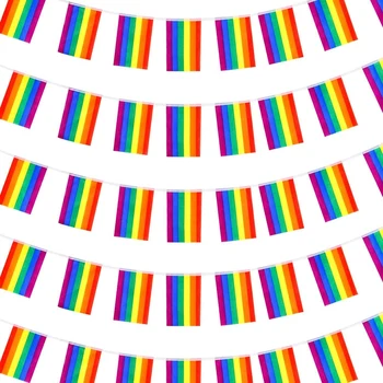 VENDA QUENTE de 30 pés de arco-íris Cadeia Cia Bandeira do Orgulho Gay Bandeiras Retângulo Colorido Listras para o Festival LGBT do Carnaval Bares 38Pc