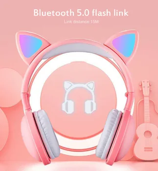 Gato de Ouvido Bluetooth 5.0 Fones de ouvido DIODO emissor de Luz de Cancelamento de Ruído Meninas Crianças Bonito Fone de ouvido de 3,5 mm Microfone sem Fio, Fones de ouvido Fones de ouvido