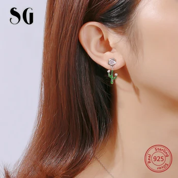 SG 2019 verão de NOVO 925 prata esterlina brincos com moda Verde cacto brinco jóias para as mulheres presentes frete grátis