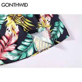 GONTHWID Folhas de Palmeira de Impressão Havaiana Aloha Camisas para Homens Verão, Praia Tropical Camisa 2020 Casual Manga Curta com Botão para Baixo de Camisas Topo