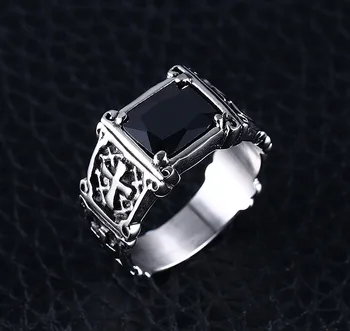 Cruz vermelho-Rubi e preto zircão diamantes, pedras preciosas, anéis para homens punk gótico, a jóia de aço inoxidável legal de acessórios de moda de presente