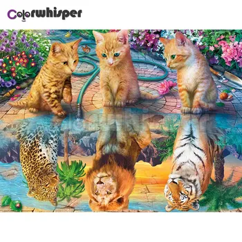 Diamante Pintura Completa Quadrado/Redondo Broca Cão Gato Tigre Reflexão de Espelho 5D Daimond Pintura, Bordado em Ponto Cruz Mosaico Z414