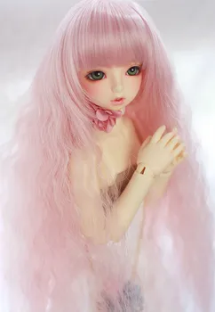 BJD boneca perucas cor-de-rosa de luz dourada, de Alta temperatura fio de onda longa perucas para 1/3 1/4 BJD DD SD MSD boneca peruca acessórios