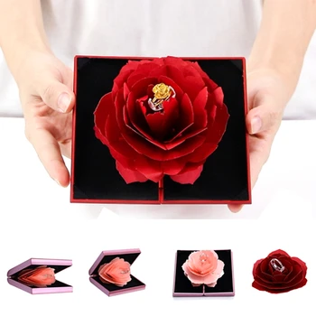 2019 Criativo Dobrável Rosa Flor da Caixa do Anel de Jóias estojo para Anel de Noivado Meninas Criativas Presente do Valentim