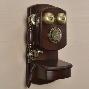 Montado na parede Vintage Telefone Telefone com Gaveta, Botão / seletor giratório Ajustável Clássico de Volume do Toque de chamada, de Madeira maciça para Casa