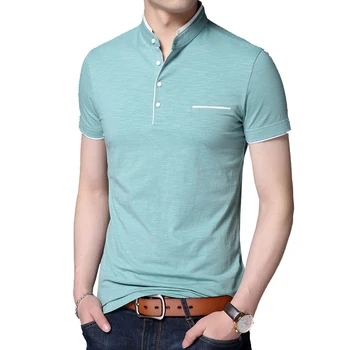 2020 Novos Homens Colarinho de Mandarim T-Shirt básica camiseta masculina manga curta camisa Tops, Camisetas de Algodão T-Shirt ABZ354