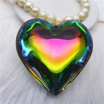 50mm arco-íris/verde metálico/coração/amor/pêssego forma de pingentes de lustre DIY acessórios k9 vidro cai resultados cortina de 5pcs PN32