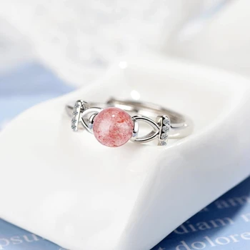 Única Memória Rosa Natural de Morango Cristal de Zircão Requintado Doce de Prata 925 Feminino Redimensionável Abertura de Anéis SRI312