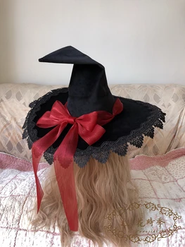 Halloween bruxa de chapéu kawaii girl gothic lolita chapéu loli Japonês JK uniforme Cocar bowknot bonito Princesa festa de chá de doce de menina