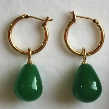 Venda de Jóias>>Gros belle bijoux ou mtal + goutte d'eau 12 * 16 mm vert gem de dor boucles d'oreilles