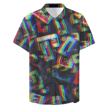Camisas Casuais Estampada Preta Roupas de impressão 2019, masculina Casual Camisa