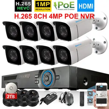 TOPROHOIME 8CH 1MP Sistema de Vigilância de Vídeo de 8CH H. 265+ POE NVR kit de 8Pcs 48V 1.0 MP, 720P Exterior Impermeável da Câmera do IP do Sistema