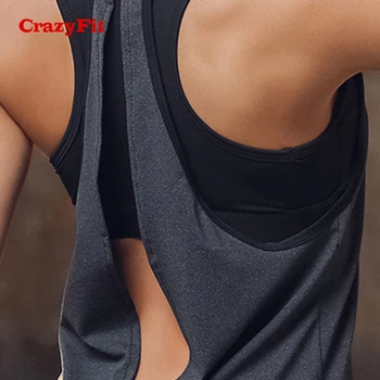 CrazyFit Yoga Superior Com Bras Sutiã Executando O Ginásio Do Tanque De Mulheres Treino De Fitness Feminino Abrir Novamente Tops Roupas Camisa Esporte
