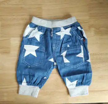 Crianças Cintura Elástica Harém Calças Até O Joelho De Algodão De Impressão De Estrela Calça Jeans Azul Meninos Vestuário Calças De Crianças Meninos Do Verão De 2018