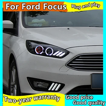 Lâmpada da cabeça de caso para Ford Focus 3-2018 Faróis Farol do DIODO DRL Lente Dupla Viga Bi-Xenon HID Acessórios do carro
