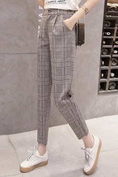 2019 a primavera e o outono nova de moda feminina casual lattice reta calças de harém