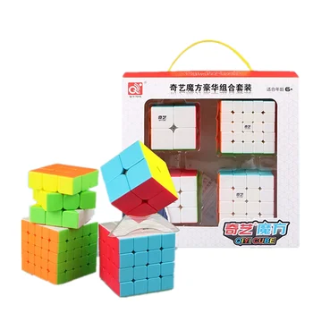 Qiyi cubo, caixa de presente de 4pcs/set Qiyi 2x2 3x3 4x4 5x5 velocidade de quebra-cabeça cubo mágico Qiyi cubo mágico profissional de brinquedos educativos para crianças