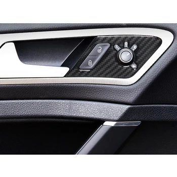 Estilo carro Porta Interna Interruptor de Bloqueio do Painel de Guarnição Tampa de Fibra de Carbono Adesivo Decalque Para VW Golf 7 GTI MK7-2019