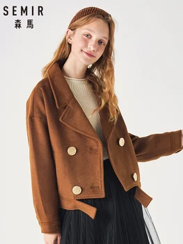 SEMIR Curta jaqueta mulheres 2019 inverno nova lapela de abotoamento duplo solta moderno e elegante casaco de lã casaco de maré para a mulher