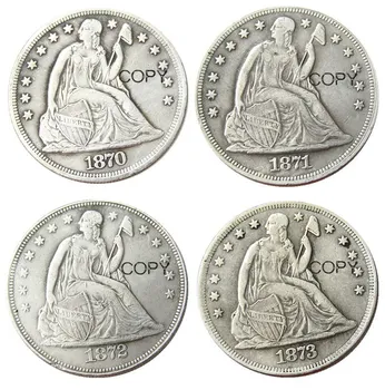 Um conjunto de(1870-1873)-cc 4pcs Sentado Liberdade Banhado a Prata de Dólares de Um Dólar, Moedas de Varejo