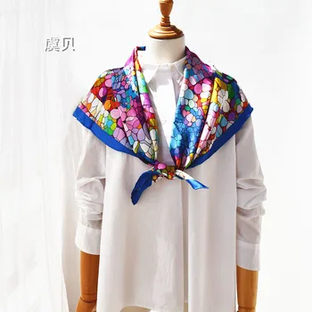 Natural colorido lenço de seda impresso para mulheres reais seda macia e de alta qualidade bandana 90cm disposição quadrada xale de presente para a senhora