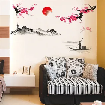 2020 Venda Quente Criativo Estilo Clássico Chinês Pintura de Tinta Decorativos, Adesivos de Parede Pêssego Adesivo de parede D38JL19
