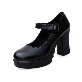 QSR 9,5 CM BOMBAS profissional de Mulheres sapatos de trabalho grossa à prova d'água com a plataforma de salto alto superficial boca de poliuretano de sapatos