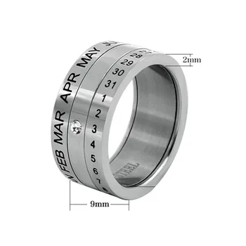 9mm Número e Mês Carta Rotativo anéis para homens anillos de Titânio, Aço Inoxidável Punk Festa Jóia do Anel