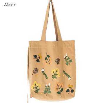 Alasir bonito planta ilustração arttsy sacos de viagem em estilo Europeu, bordados DIY sacolas de lona saco bordado material do pacote