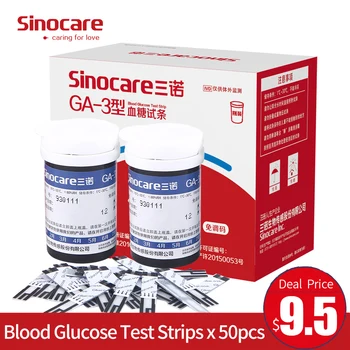 Sinocare Sannuo GA-3 de Glicose no Sangue 50 Tiras de Teste Engarrafada e 50 Lancetas para o Diabetes